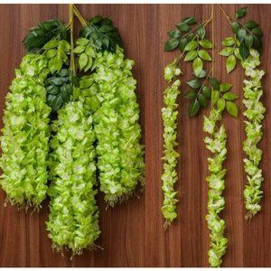 12 Pack Green Hanging Wisteria Silk Flowers 43 Inch Strands Vines Wedding Decor